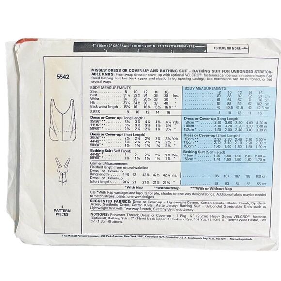 1979 McCall’s Patterns for Dress, Tunic, Cover up and Bathing Suits. - Picture 7 of 9